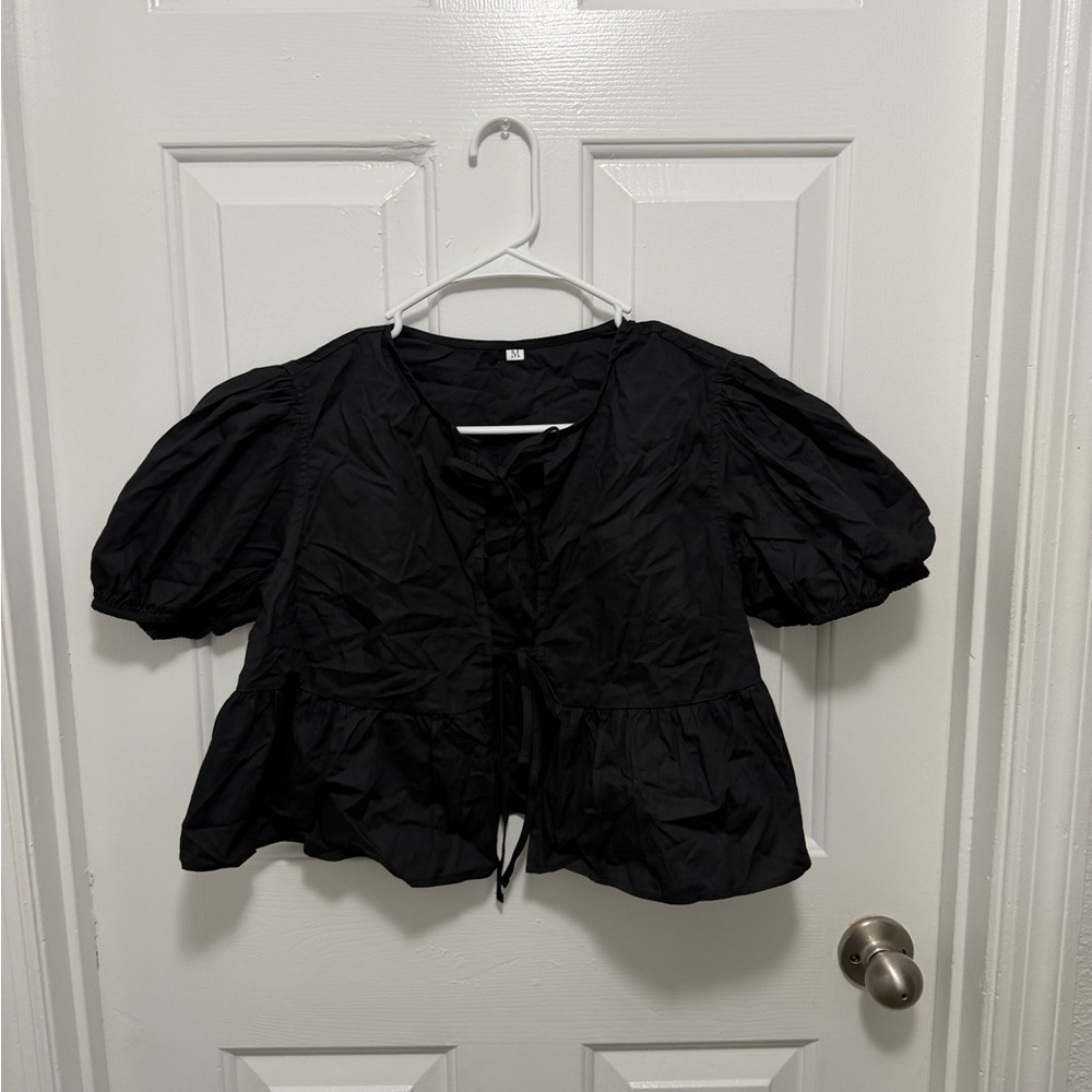 Elegant Black Puff Sleeve Top